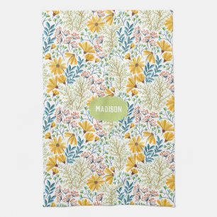 Custom name Flower Illustration kitchen towel