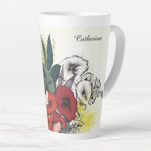 Custom Name Flower Illustration Latte Mug