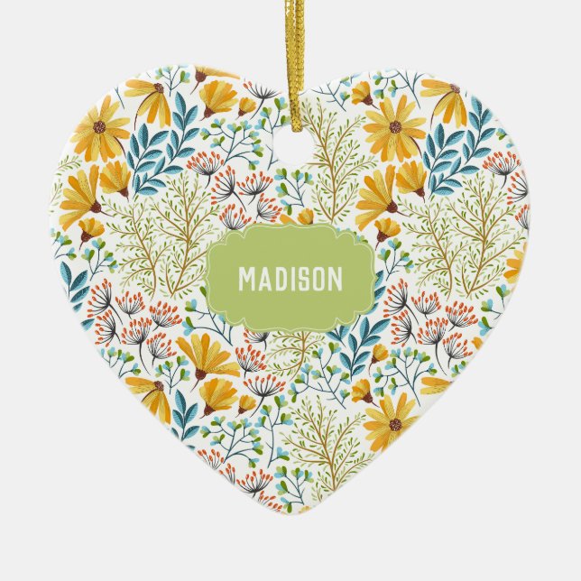 Custom name Flower Illustration ornament (Front)