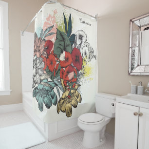 Custom Name Flower Illustration Shower Curtain