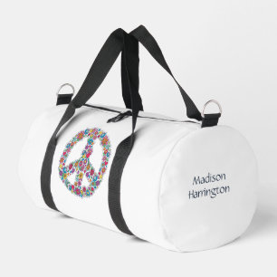 Custom Name Flower Peace Sign Duffle Bag