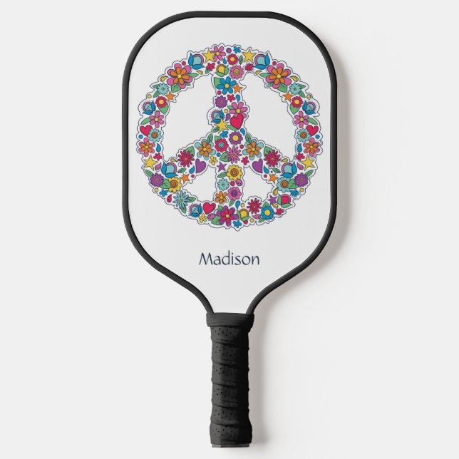 Custom Name Flower Peace Sign Pickleball Paddle (Front)