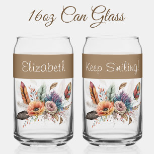 Custom name flowers brown can glass