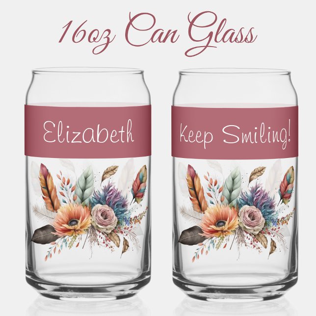 Custom name flowers pink can glass (Creator Uploaded)