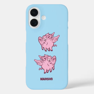 Custom Name Flying Pigs iPhone 16 Case