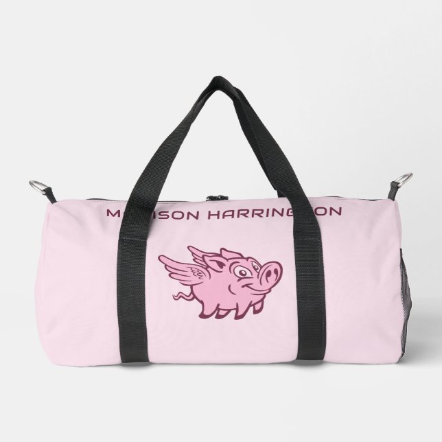 Custom Name Flying Pigs Duffle Bag (Front)
