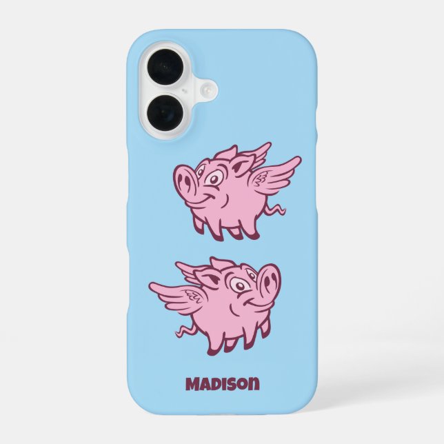 Custom Name Flying Pigs iPhone 16 Case (Back)