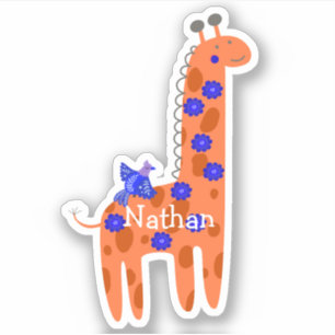 Custom Name Folk Giraffe Bird Orange Blue Laptop