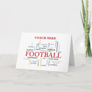 Custom Name Football Coach Thank You in Words Card