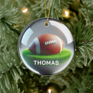 Custom Name Football Faux Glass‑Orb Look Ceramic Tree Decoration