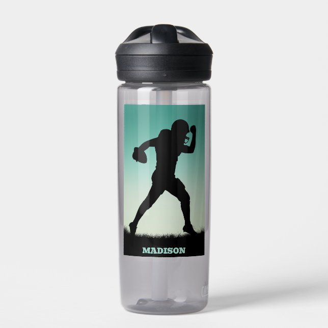 Custom Name Football Player Water Bottle (Front)