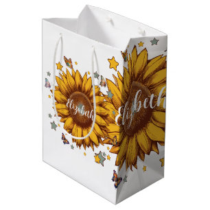 Custom name for girl retro sunflower gift medium gift bag