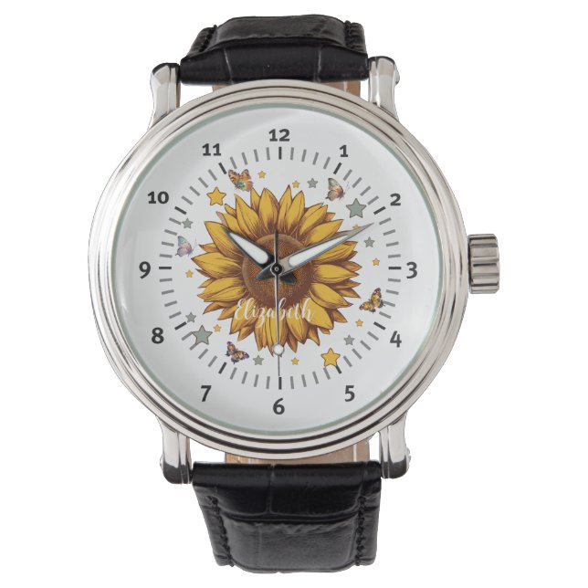 Custom name for girl retro sunflower gift watch (Front)