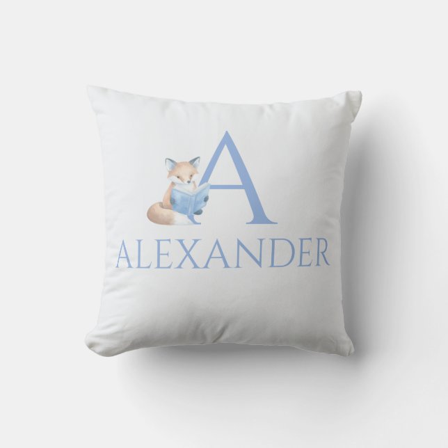 Custom Name Fox reading a book Nursery art Cushion (Front)