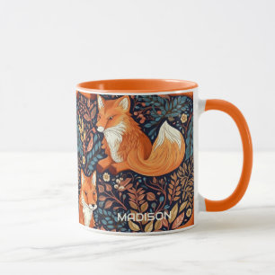 Custom Name Foxes and Leafs Pattern Mug