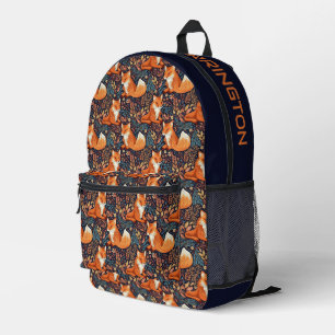 Custom Name Foxes and Leafs Pattern Printed Backpack