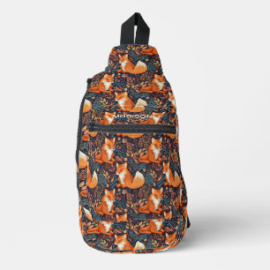 Custom Name Foxes and Leafs Pattern Sling Bag