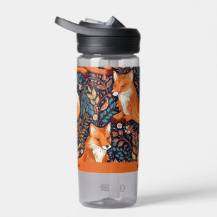 Custom Name Foxes and Leafs Pattern Water Bottle