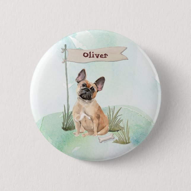 Custom Name French Bulldog Pet Dog 6 Cm Round Badge (Front)