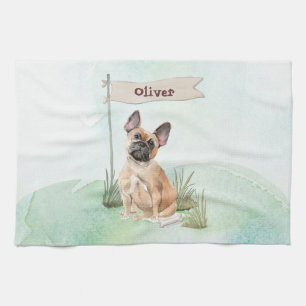 Custom Name French Bulldog Pet Dog Tea Towel