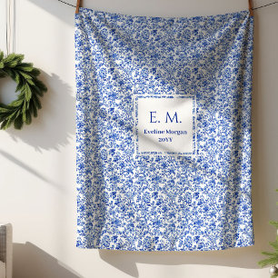 Custom Name French Toile Blue Blanket for Her