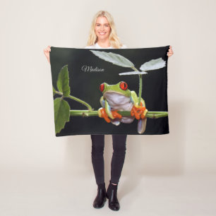 Custom Name Frog Fleece Blanket