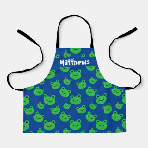 Custom name & frog pattern kids apron