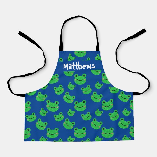 Custom name & frog pattern kids apron (Front)