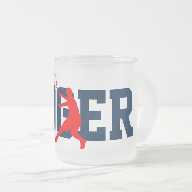 Custom name frosted glass tennis player mug gift (Front Right)