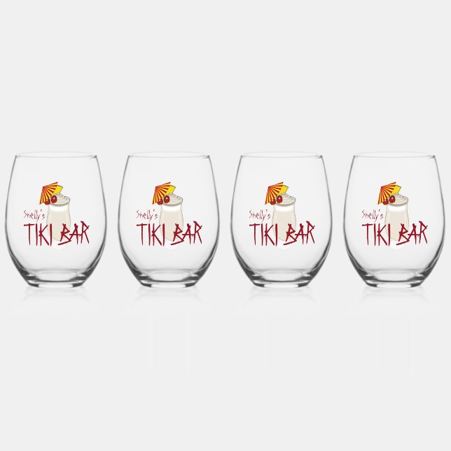 Custom Name Frozen Drink Tiki Bar Stemless Wine Glass (Front)