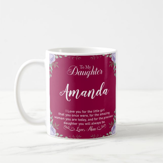 Custom Name Fuchsia Message for Daughter from Mum Coffee Mug (Left)