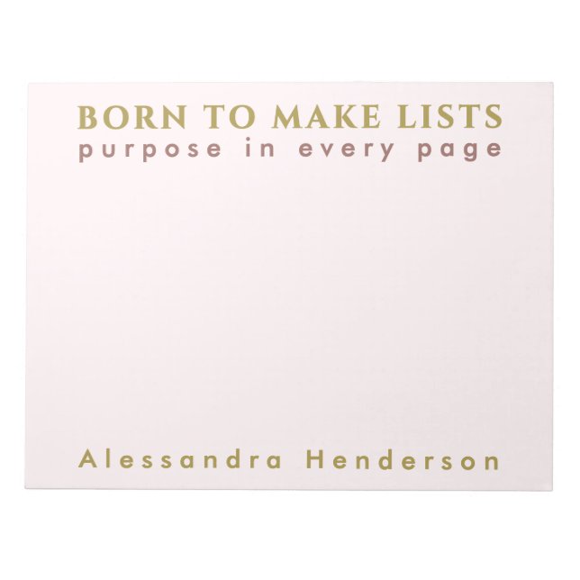 Custom Name Fun List Lover Minimalist Pastel Pink  Notepad (Front)