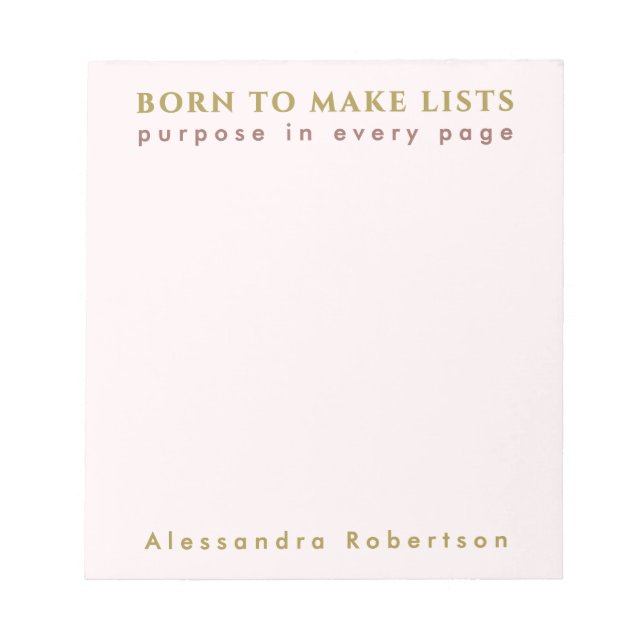 Custom Name Fun List Lover Pastel Pink Minimalist  Notepad (Front)