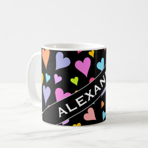 Custom Name + Fun, Loving, Colourful Hearts Coffee Mug