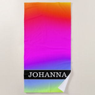 Custom Name; Fun Multicolored Rainbow-Like Pattern Beach Towel