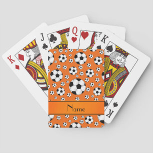 Custom name fun orange soccer balls orange stripe playing cards