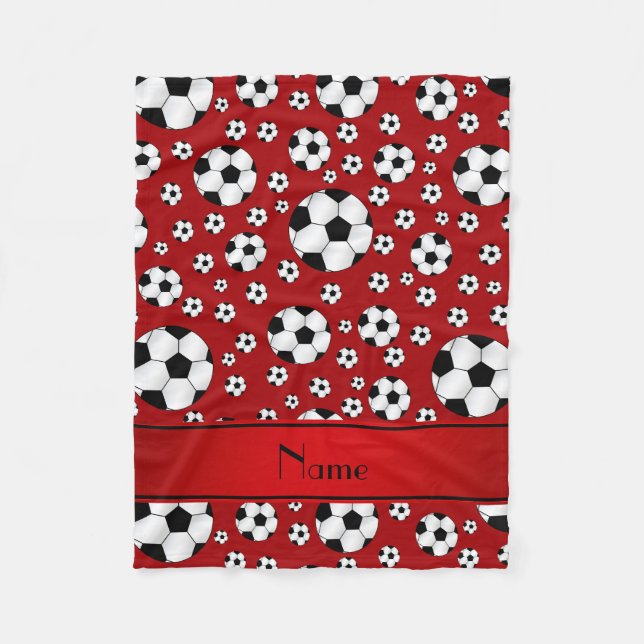 Custom name fun red soccer balls fleece blanket (Front)