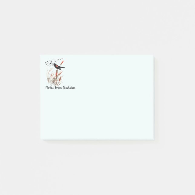 Custom Name Fun Red-Winged Blackbird Nature Art Post-it Notes (Front)
