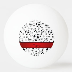Custom name fun white soccer balls red stripe