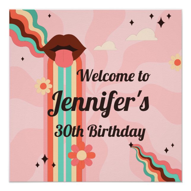 Custom Name, Funky Groovy Birthday Party Poster (Front)