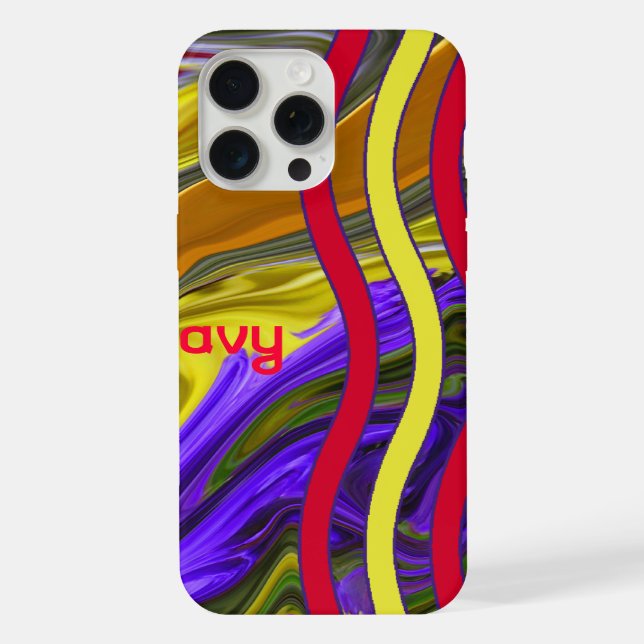 Custom Name Funky Liquid Wave Red Yellow Stripes iPhone Case (Back)