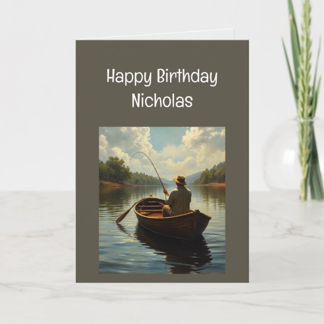 Custom Name Funny Birthday Wishes Man Fishes Card (Front)
