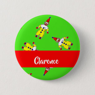 Custom name funny clowns on green 6 cm round badge