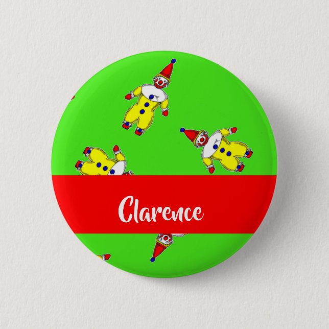 Custom name funny clowns on green 6 cm round badge (Front)