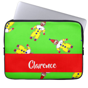 Custom name funny clowns on green laptop sleeve