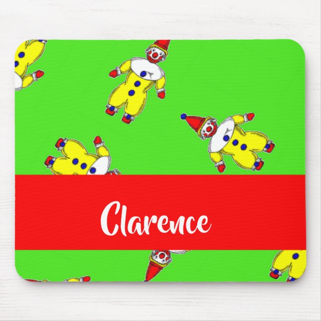 Custom name funny clowns on green mouse mat (Front)