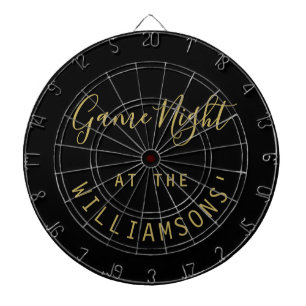 Custom Name Funny Minimalist Black Gold Game Night Dartboard
