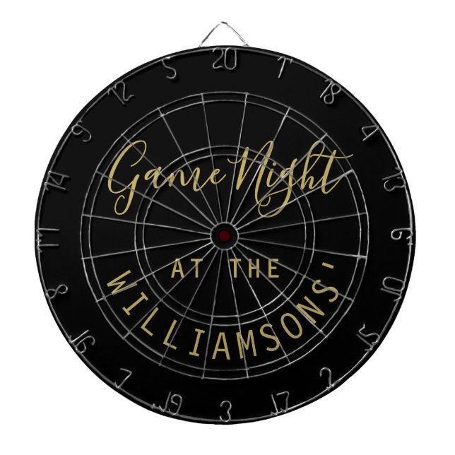 Custom Name Funny Minimalist Black Gold Game Night Dartboard (Front)