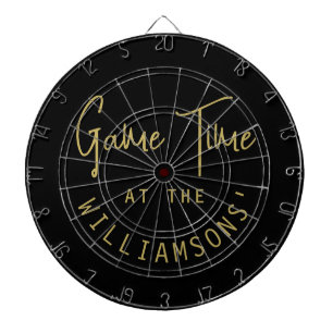 Custom Name Funny Minimalist Black Gold Game Time  Dartboard