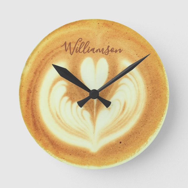 Custom Name Funny Retro Coffee Cappuccino Lover  Round Clock (Front)